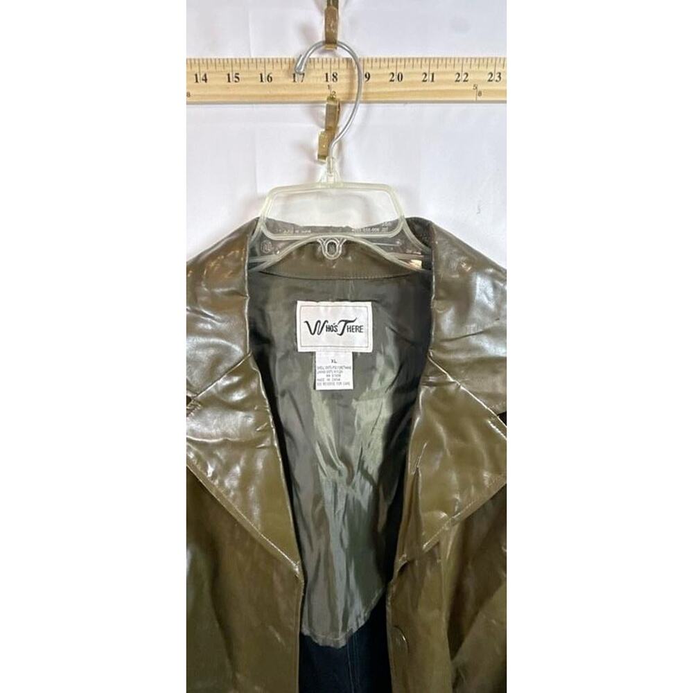 Whos There Vintage Women Size XL Olive Green Faux Leather Blazer Jacket Coat